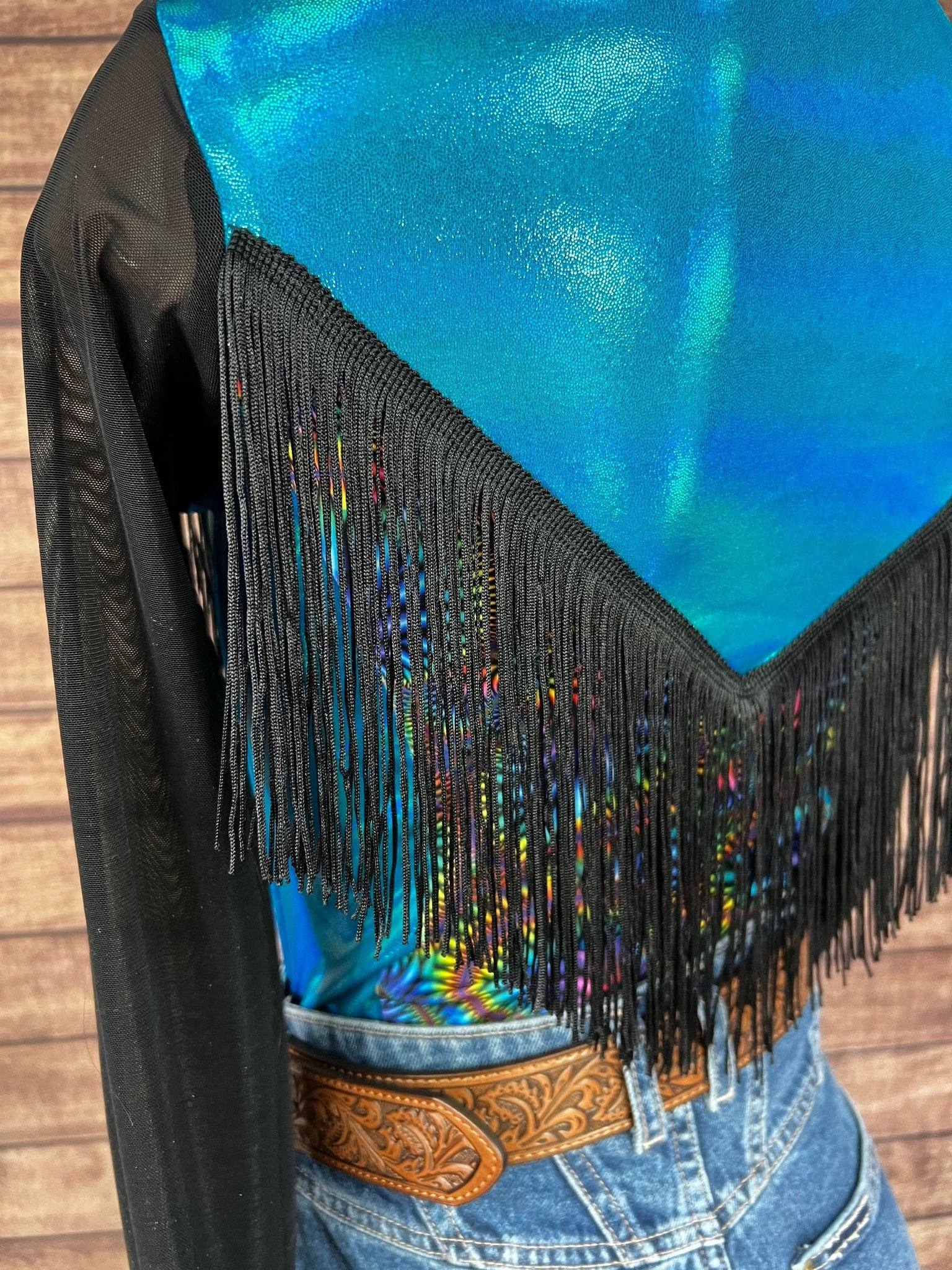 Cassidy Zipper Front Rodeo Shirt with Yoke Fringe and Mesh Sleeves - Riverside Rodeo Shirts