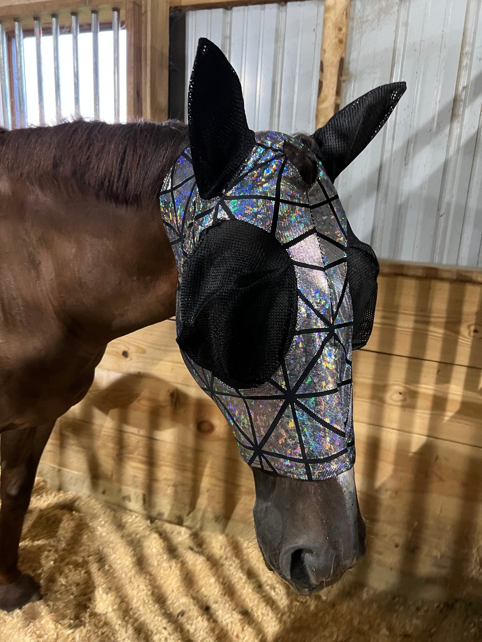 Disco Ball Fly Mask with Mesh Eyes and Ears - Riverside Rodeo Shirts