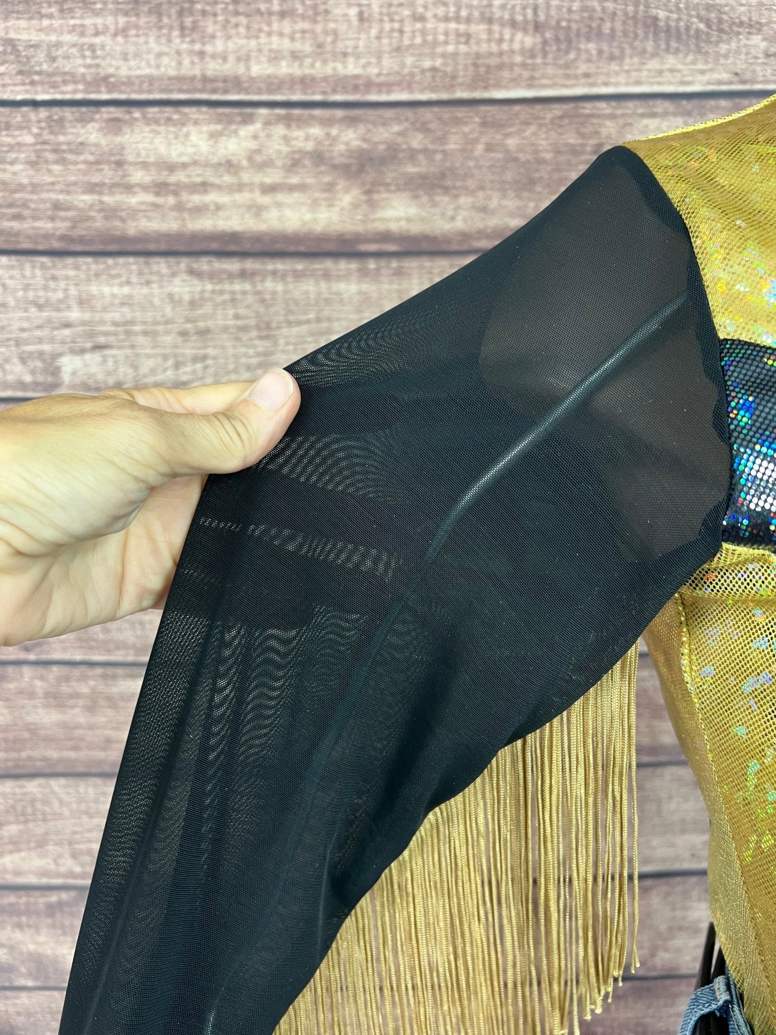 Gold and Black Kaleidoscope Mesh Sleeve Rodeo Shirt - Riverside Rodeo Shirts
