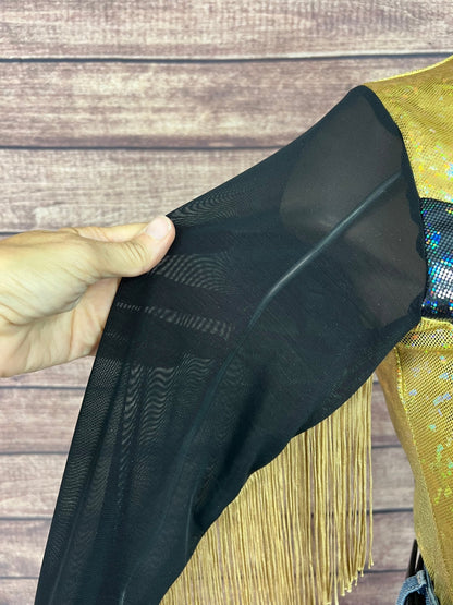 Gold and Black Kaleidoscope Mesh Sleeve Rodeo Shirt - Riverside Rodeo Shirts