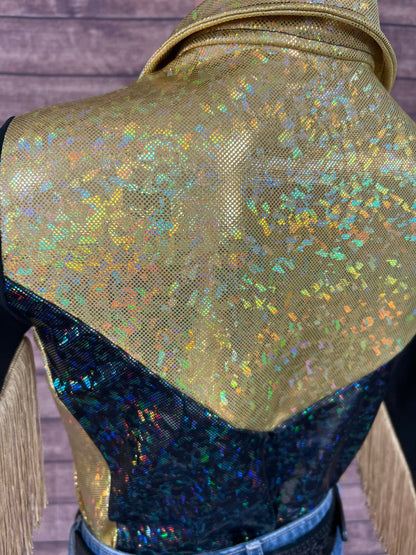 Gold and Black Kaleidoscope Mesh Sleeve Rodeo Shirt - Riverside Rodeo Shirts