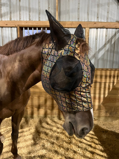 Gold Dragon Scale Fly Mask - Riverside Rodeo Shirts