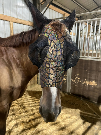 Gold Dragon Scale Fly Mask - Riverside Rodeo Shirts
