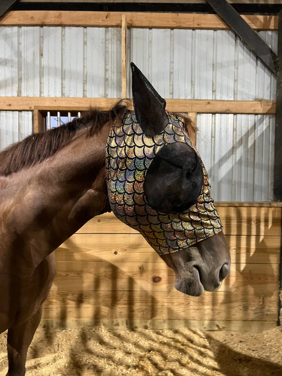 Gold Dragon Scale Fly Mask - Riverside Rodeo Shirts