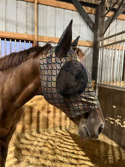 Gold Dragon Scale Fly Mask - Riverside Rodeo Shirts