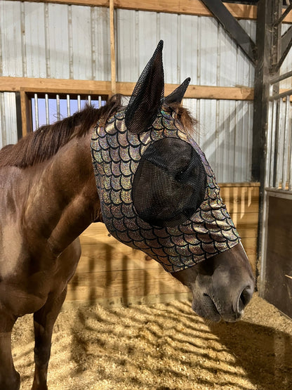 Gold Dragon Scale Fly Mask - Riverside Rodeo Shirts