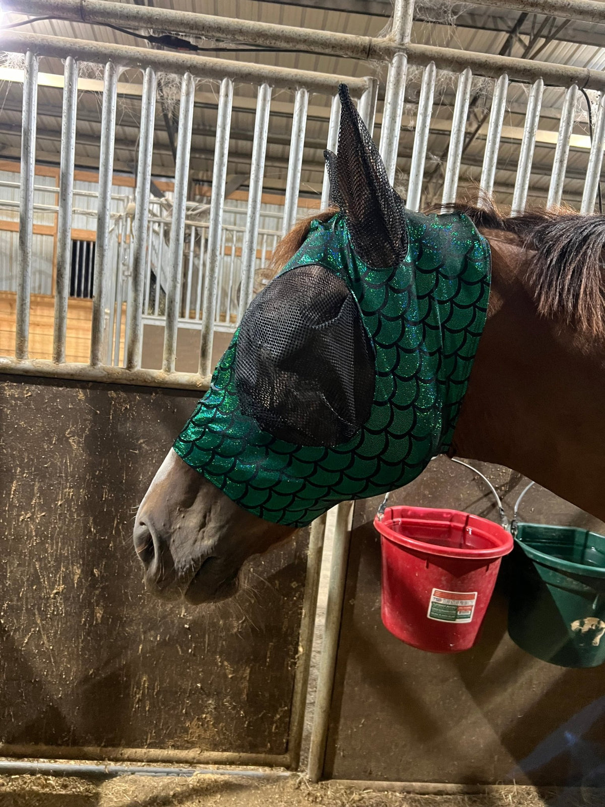 Green Dragon Scale Fly Mask - Riverside Rodeo Shirts