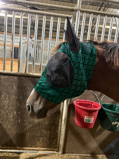Green Dragon Scale Fly Mask - Riverside Rodeo Shirts