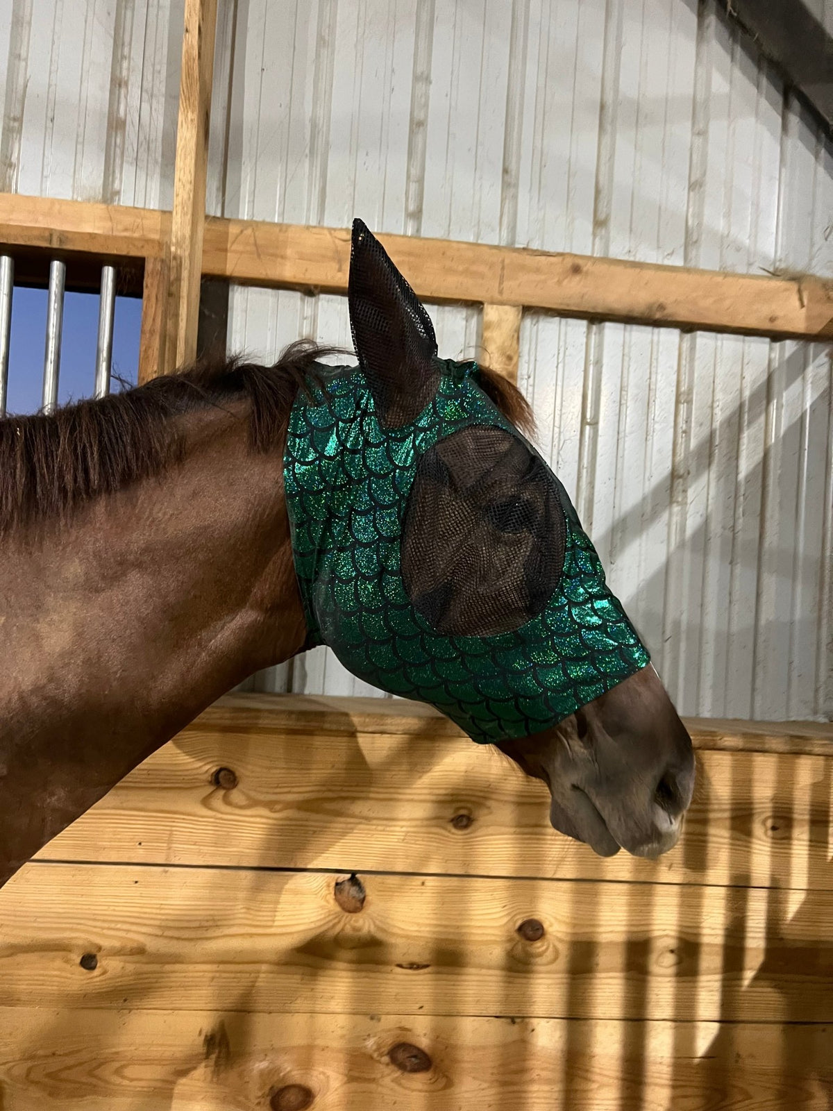 Green Dragon Scale Fly Mask - Riverside Rodeo Shirts