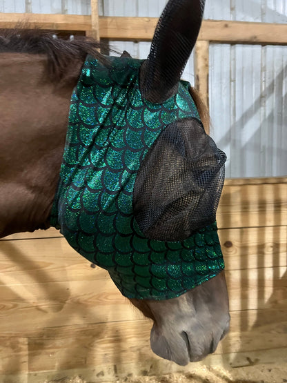 Green Dragon Scale Fly Mask - Riverside Rodeo Shirts