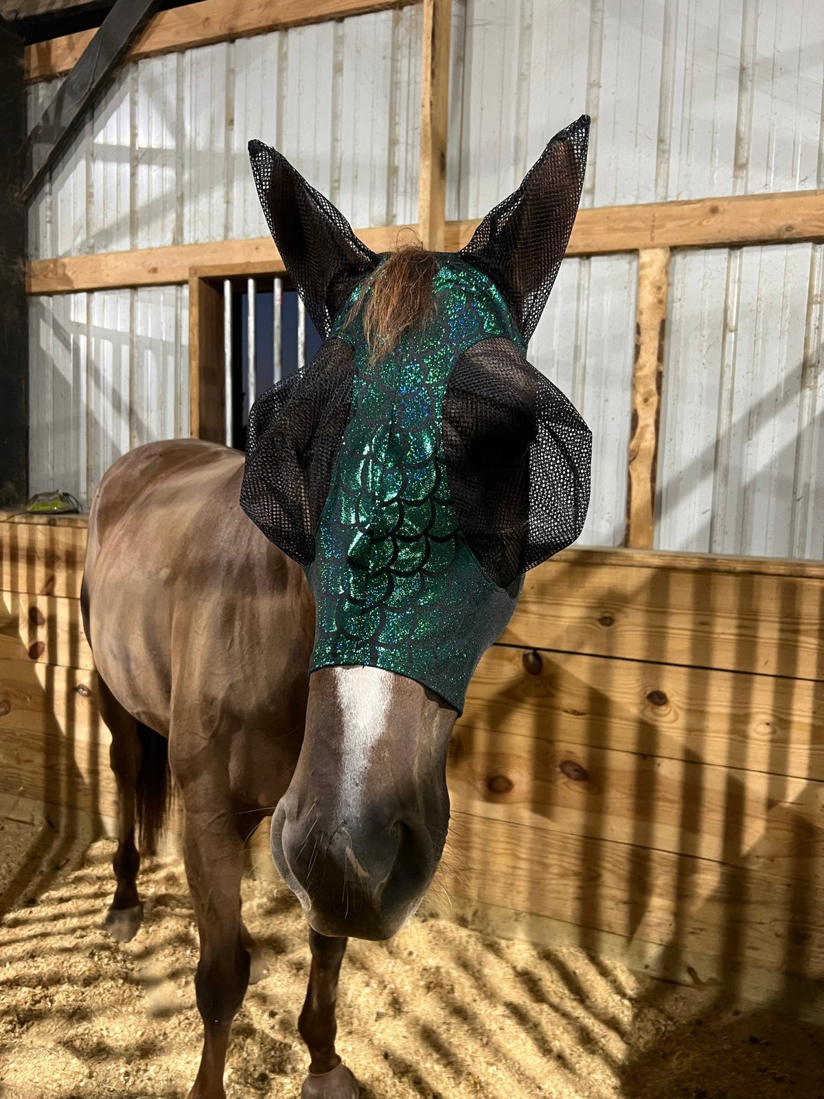 Green Dragon Scale Fly Mask - Riverside Rodeo Shirts