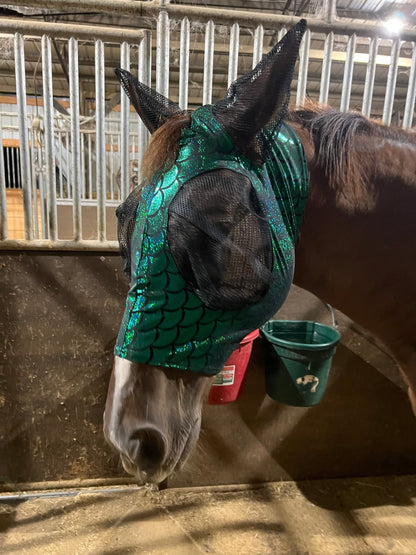 Green Dragon Scale Fly Mask - Riverside Rodeo Shirts
