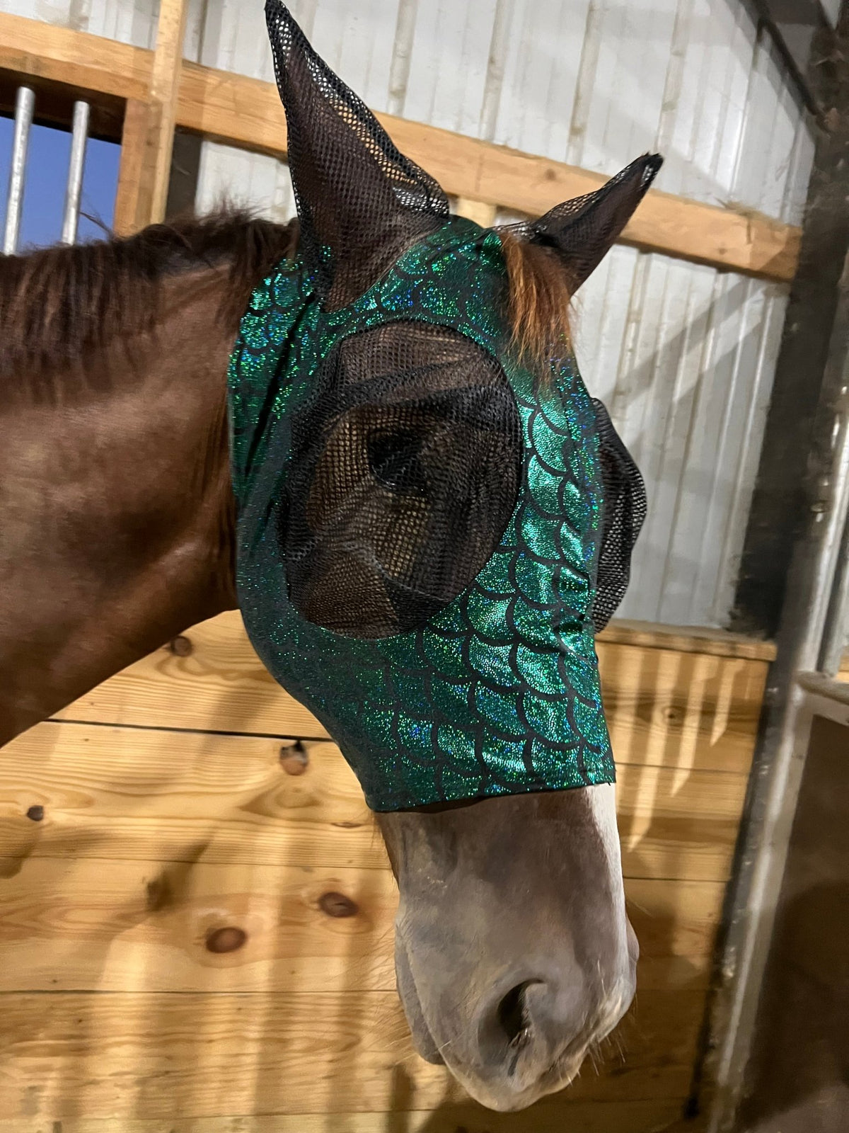 Green Dragon Scale Fly Mask - Riverside Rodeo Shirts