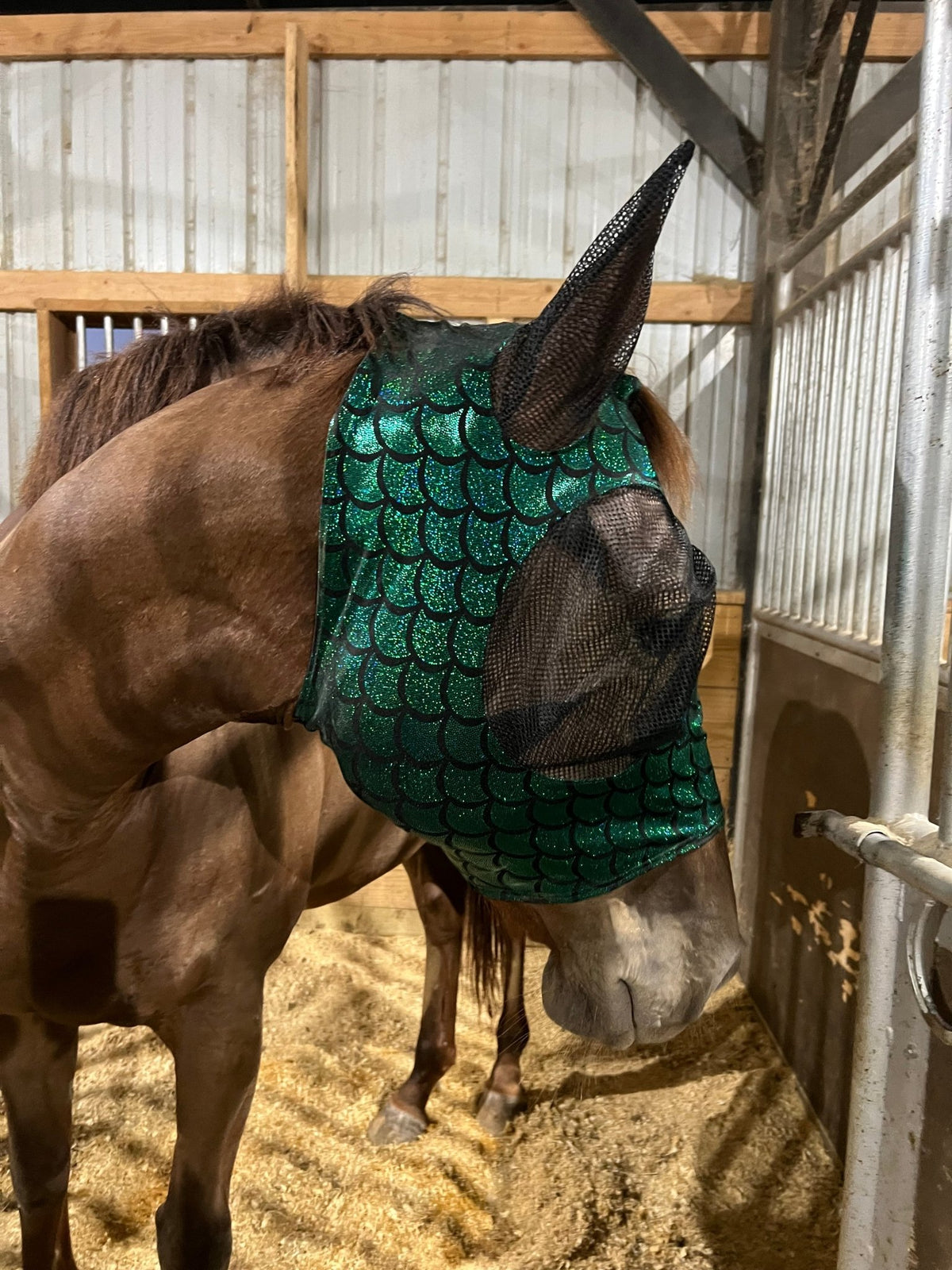 Green Dragon Scale Fly Mask - Riverside Rodeo Shirts