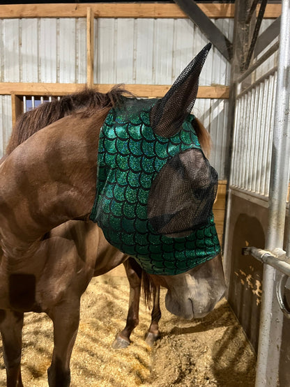 Green Dragon Scale Fly Mask - Riverside Rodeo Shirts