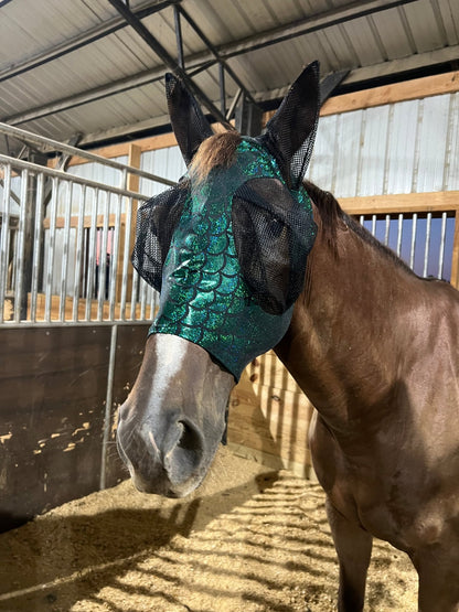 Green Dragon Scale Fly Mask - Riverside Rodeo Shirts