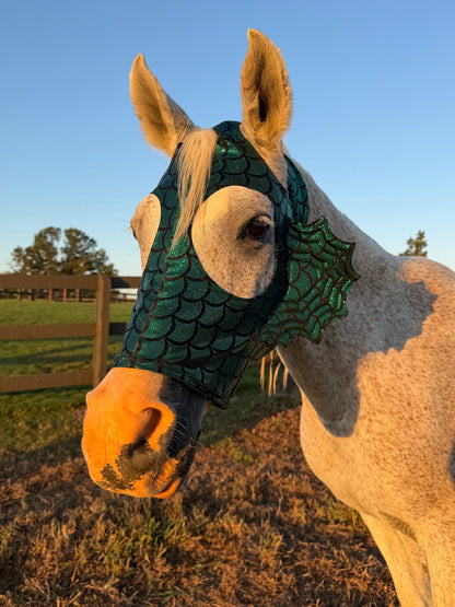 Green Dragon Scale Sea Creature Costume Mask for Horses - Riverside Rodeo Shirts
