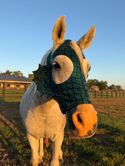 Green Dragon Scale Sea Creature Costume Mask for Horses - Riverside Rodeo Shirts
