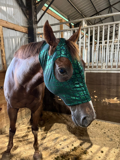 Green Dragon Scale Spandex Face Mask for Horses - Riverside Rodeo Shirts