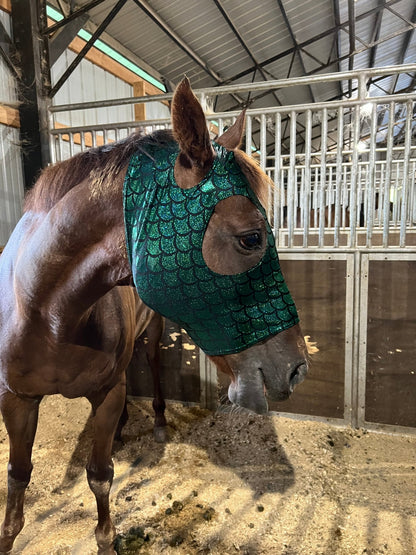Green Dragon Scale Spandex Face Mask for Horses - Riverside Rodeo Shirts