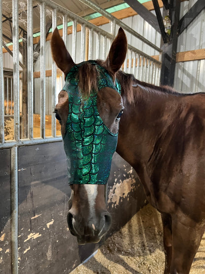 Green Dragon Scale Spandex Face Mask for Horses - Riverside Rodeo Shirts