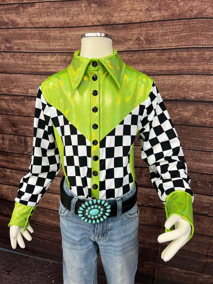 Kids Checks in the Limelight Snap Front Rodeo Shirt - Riverside Rodeo Shirts