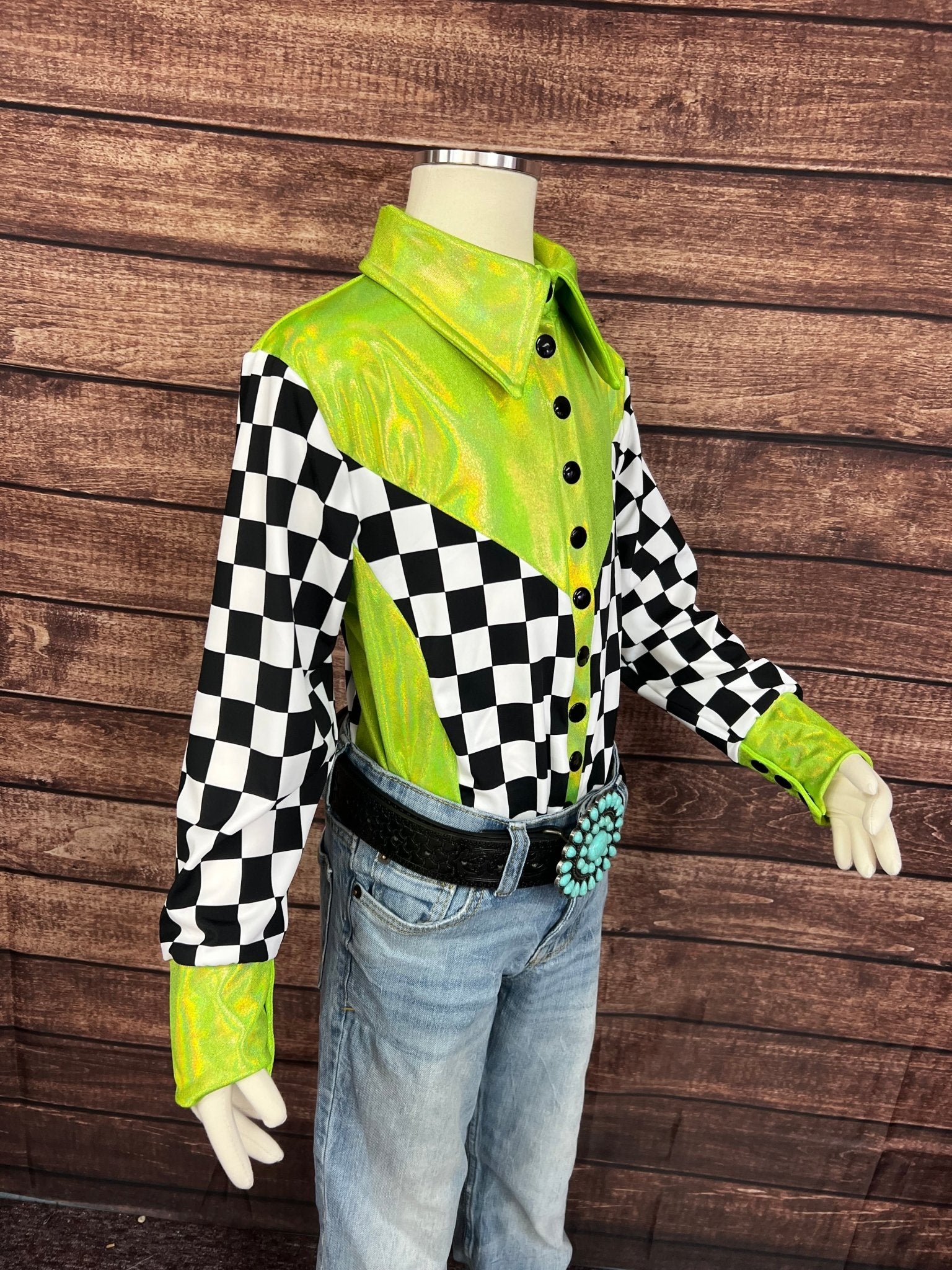 Kids Checks in the Limelight Snap Front Rodeo Shirt - Riverside Rodeo Shirts