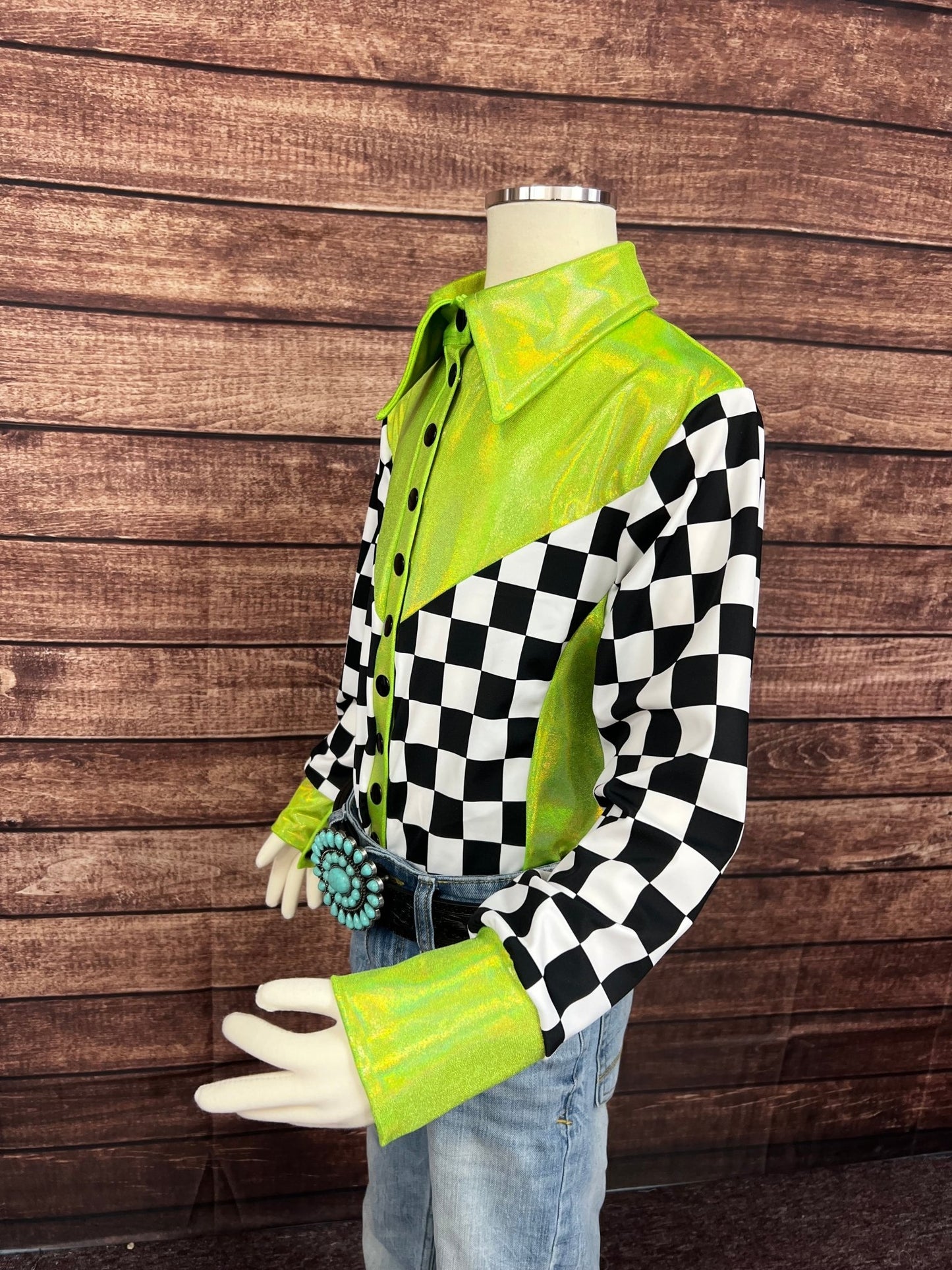 Kids Checks in the Limelight Snap Front Rodeo Shirt - Riverside Rodeo Shirts