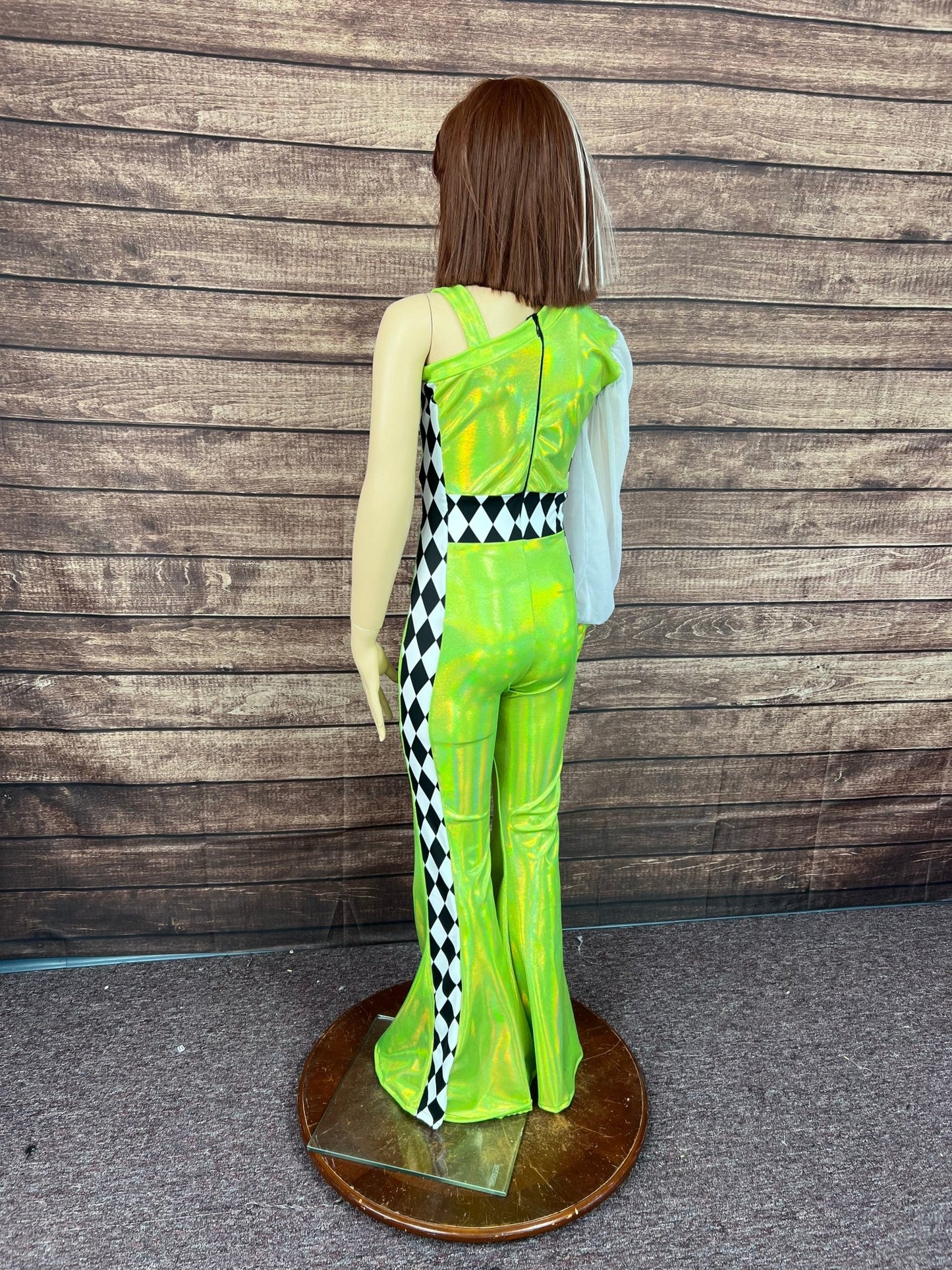 Kids Neon Green and Diamond One Sleeve Trick Rider Jumpsuit - Riverside Rodeo Shirts