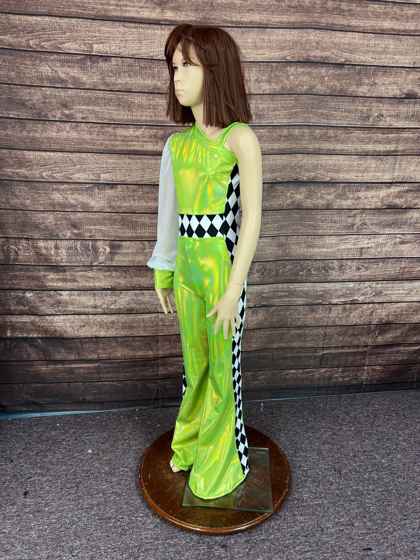 Kids Neon Green and Diamond One Sleeve Trick Rider Jumpsuit - Riverside Rodeo Shirts