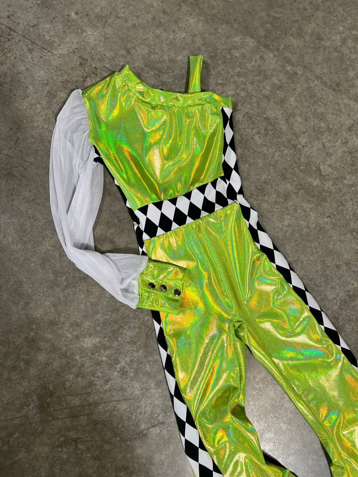 Kids Neon Green and Diamond One Sleeve Trick Rider Jumpsuit - Riverside Rodeo Shirts
