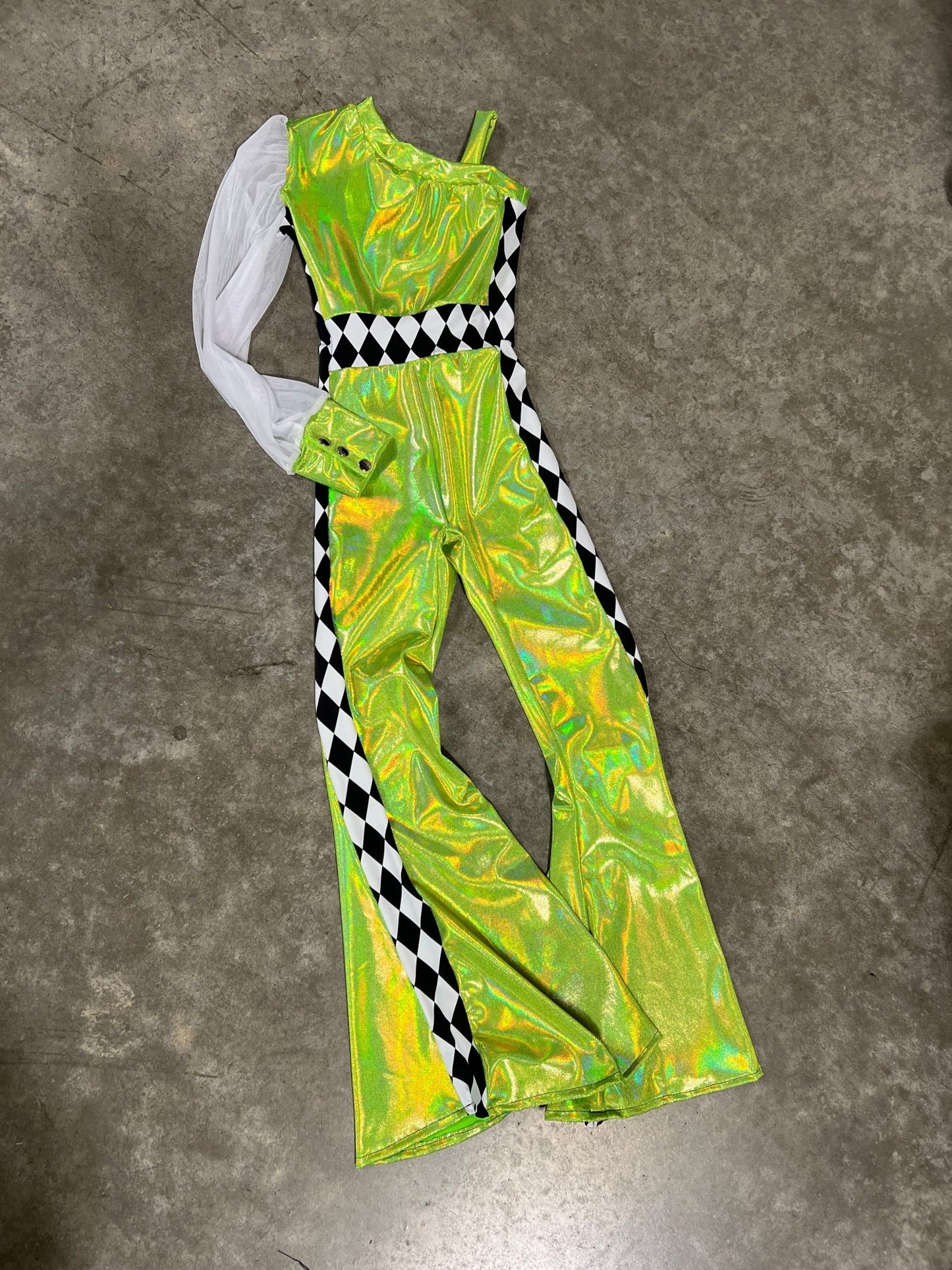 Kids Neon Green and Diamond One Sleeve Trick Rider Jumpsuit - Riverside Rodeo Shirts
