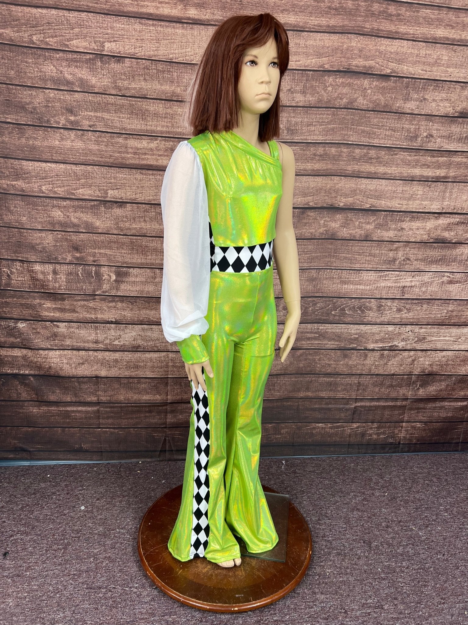 Kids Neon Green and Diamond One Sleeve Trick Rider Jumpsuit - Riverside Rodeo Shirts