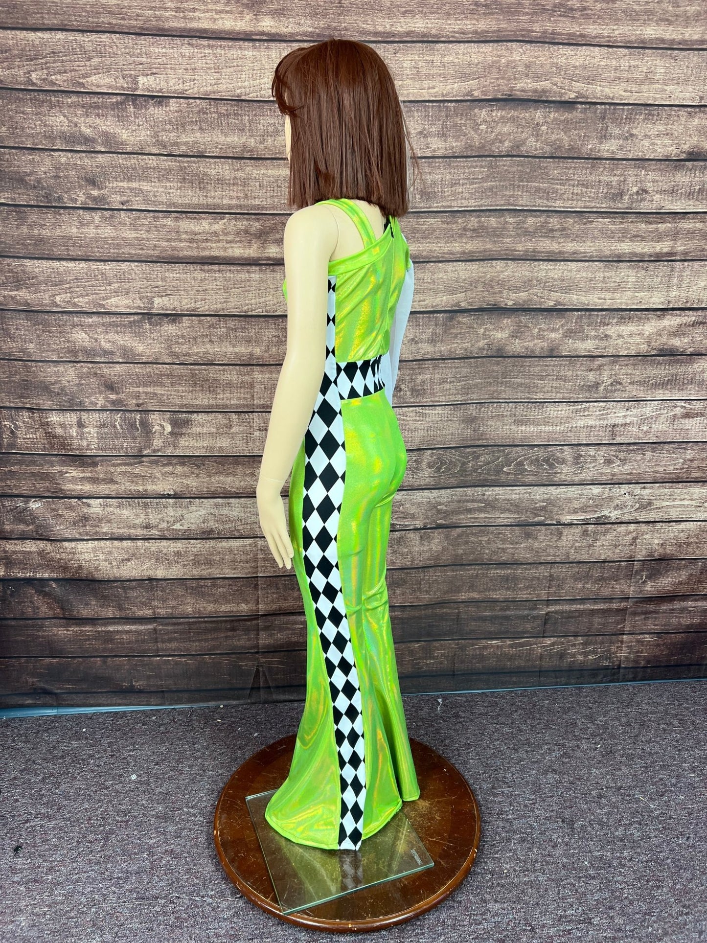 Kids Neon Green and Diamond One Sleeve Trick Rider Jumpsuit - Riverside Rodeo Shirts