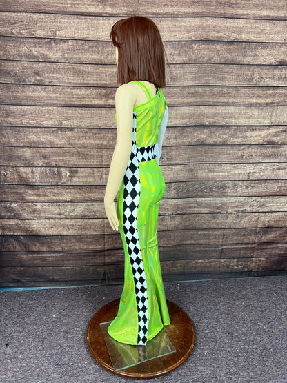 Kids Neon Green and Diamond One Sleeve Trick Rider Jumpsuit - Riverside Rodeo Shirts