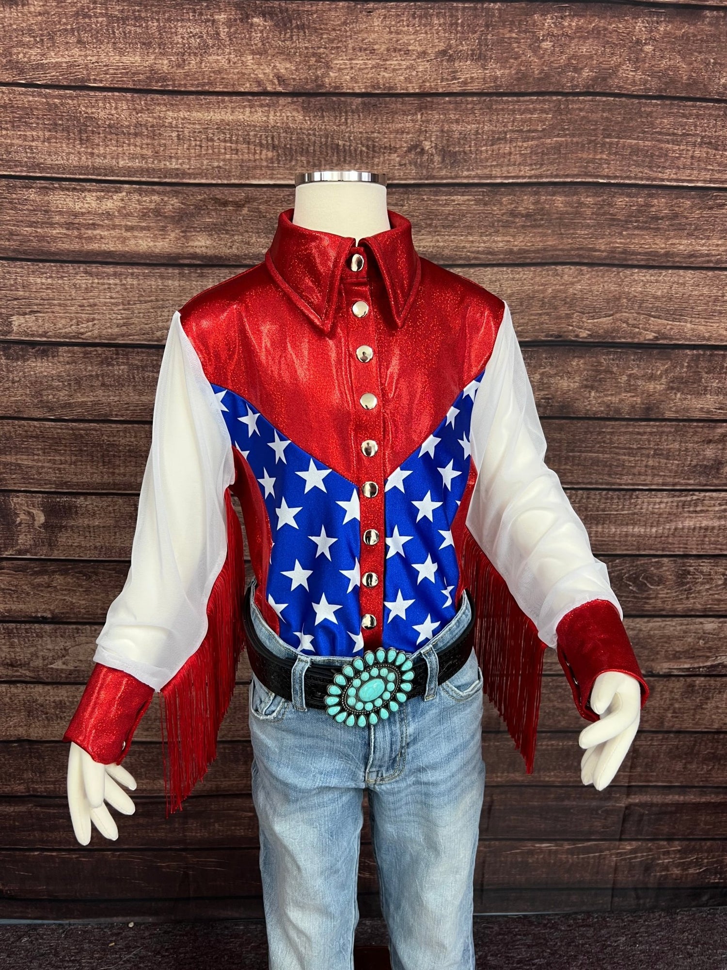 Kids Star Spangled Mesh Sleeve, Snap Front Rodeo Shirt - Riverside Rodeo Shirts