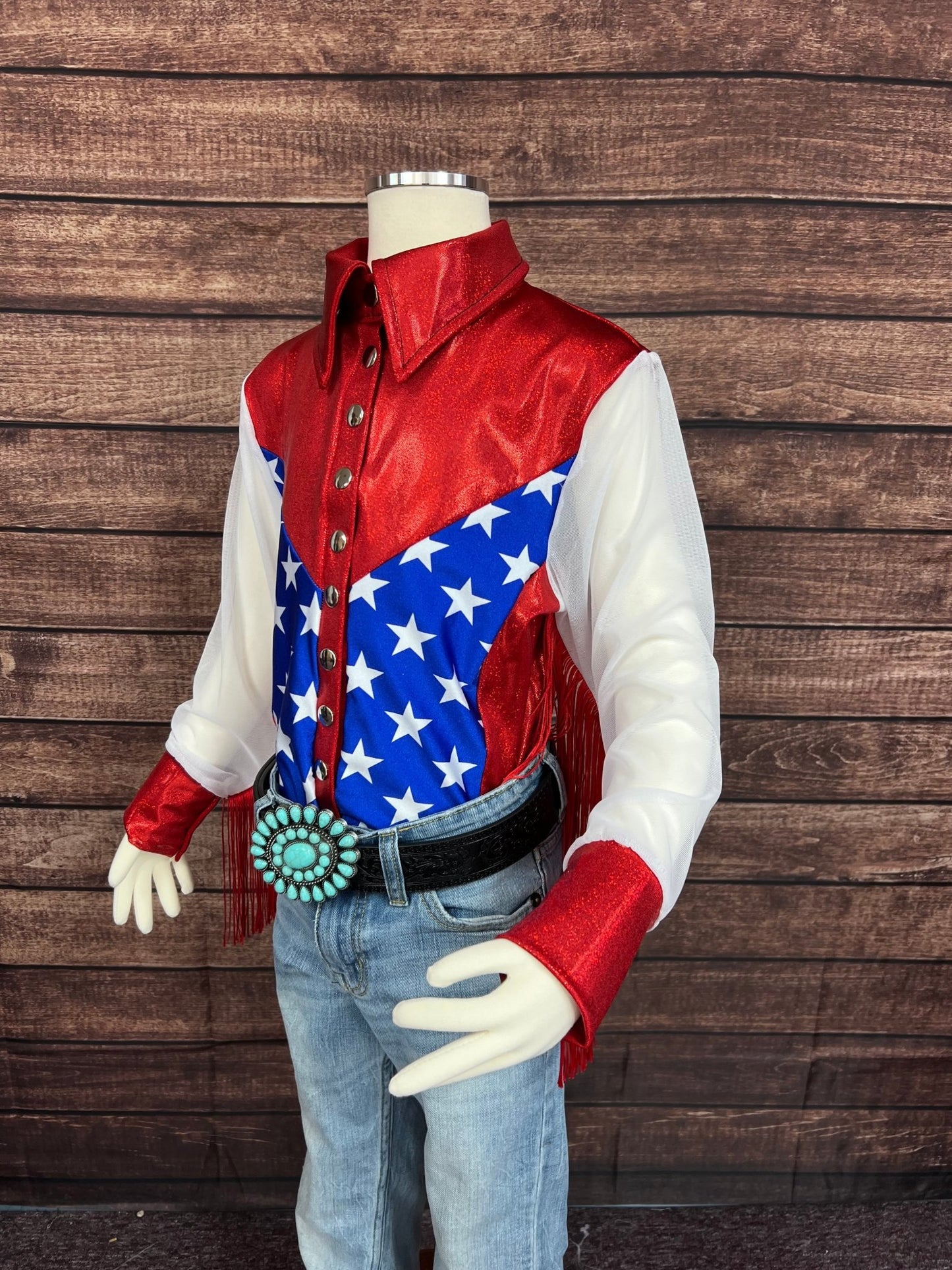 Kids Star Spangled Mesh Sleeve, Snap Front Rodeo Shirt - Riverside Rodeo Shirts