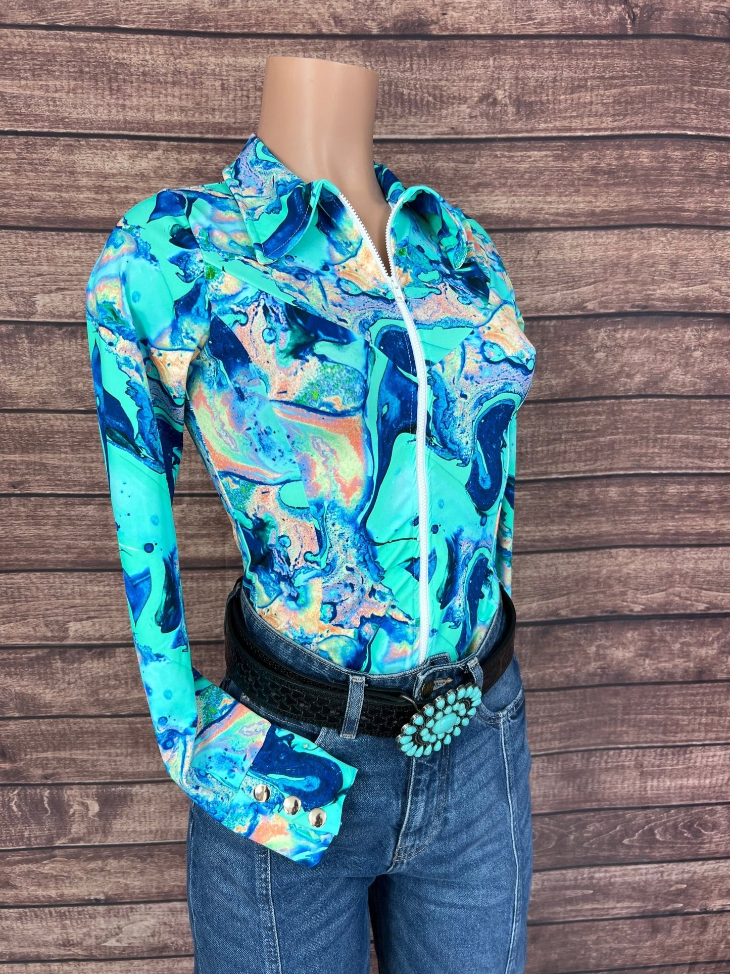 Lapis Lagoon Zipper Front Rodeo Shirt - Riverside Rodeo Shirts