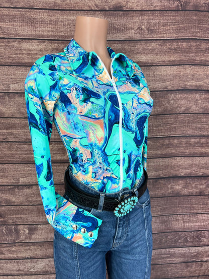 Lapis Lagoon Zipper Front Rodeo Shirt - Riverside Rodeo Shirts