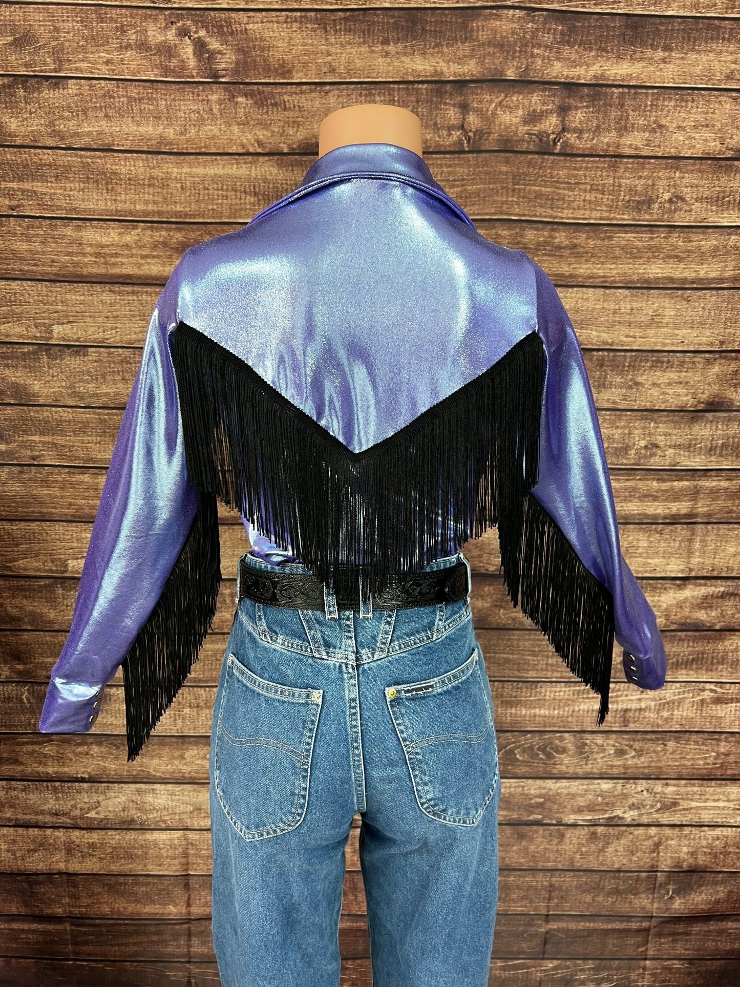 Lavender Ice Zipper Front Rodeo Shirt with Black Fringe - Riverside Rodeo Shirts