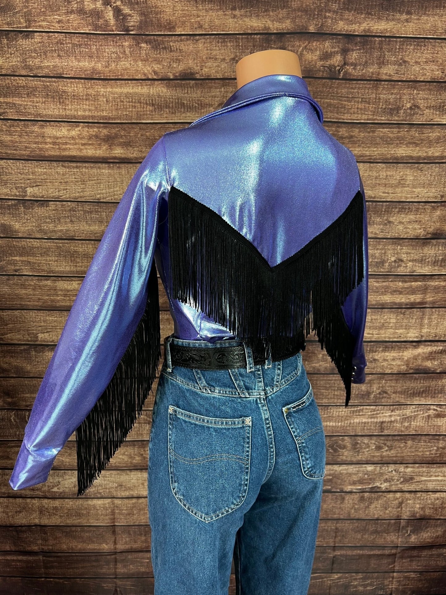 Lavender Ice Zipper Front Rodeo Shirt with Black Fringe - Riverside Rodeo Shirts
