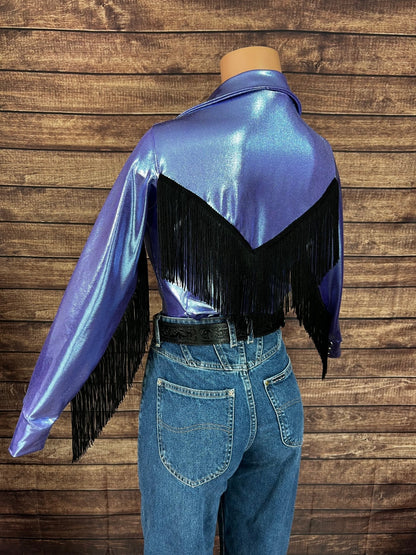 Lavender Ice Zipper Front Rodeo Shirt with Black Fringe - Riverside Rodeo Shirts