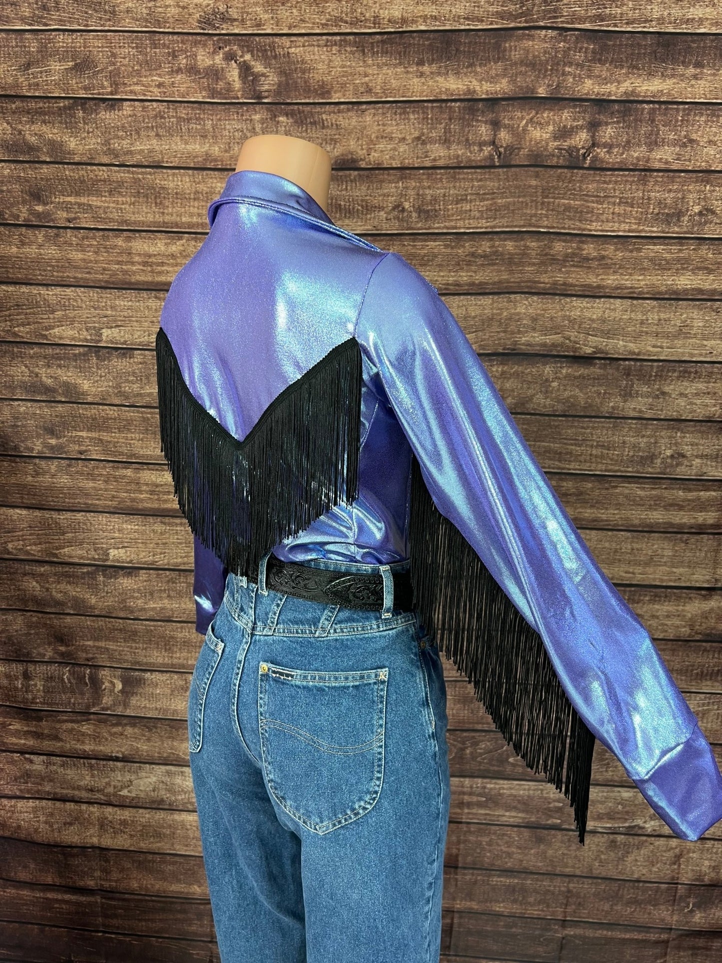 Lavender Ice Zipper Front Rodeo Shirt with Black Fringe - Riverside Rodeo Shirts