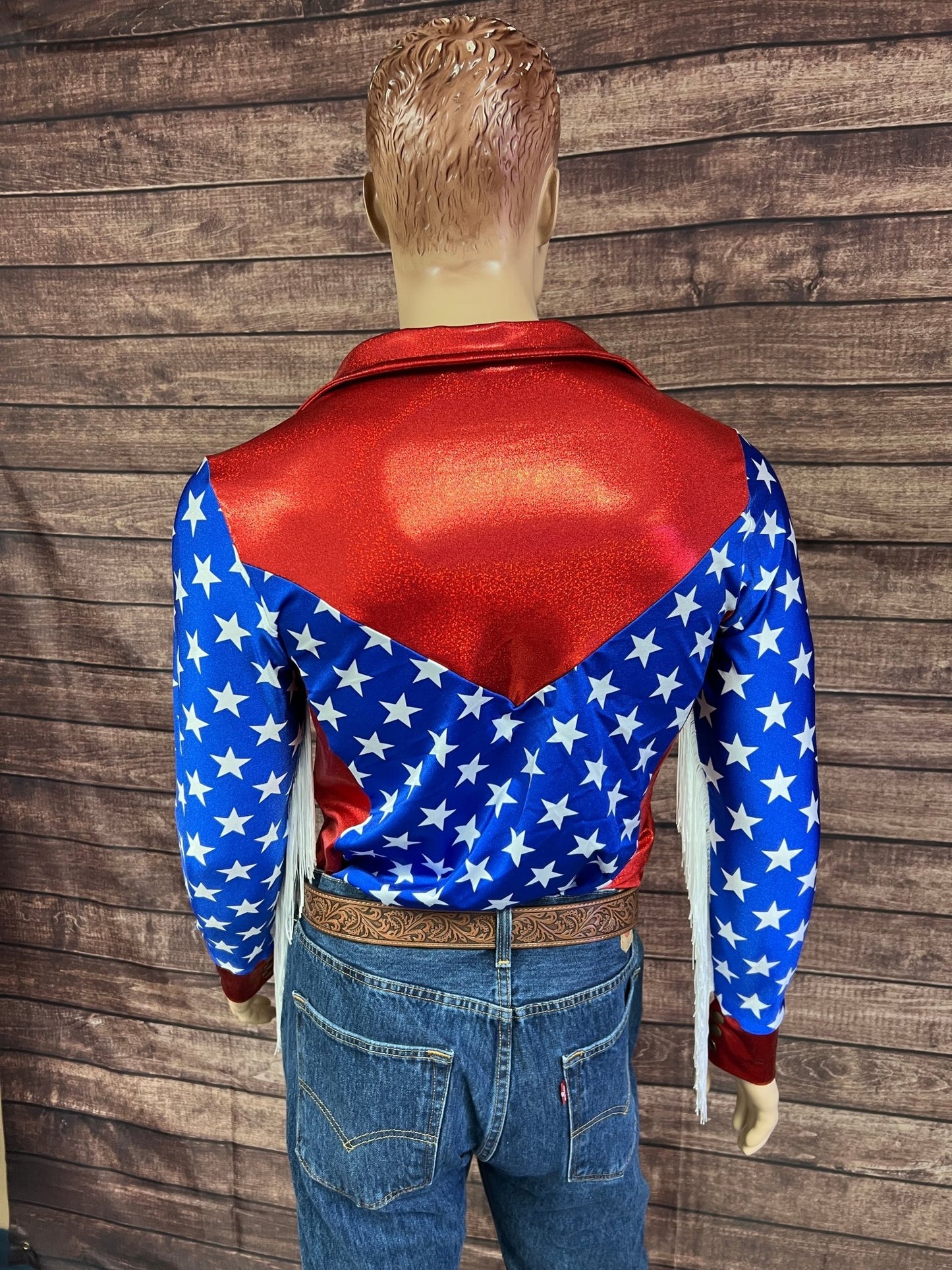 Mens Firecracker Rodeo Shirt with Zipper Front and White Fringe - Riverside Rodeo Shirts