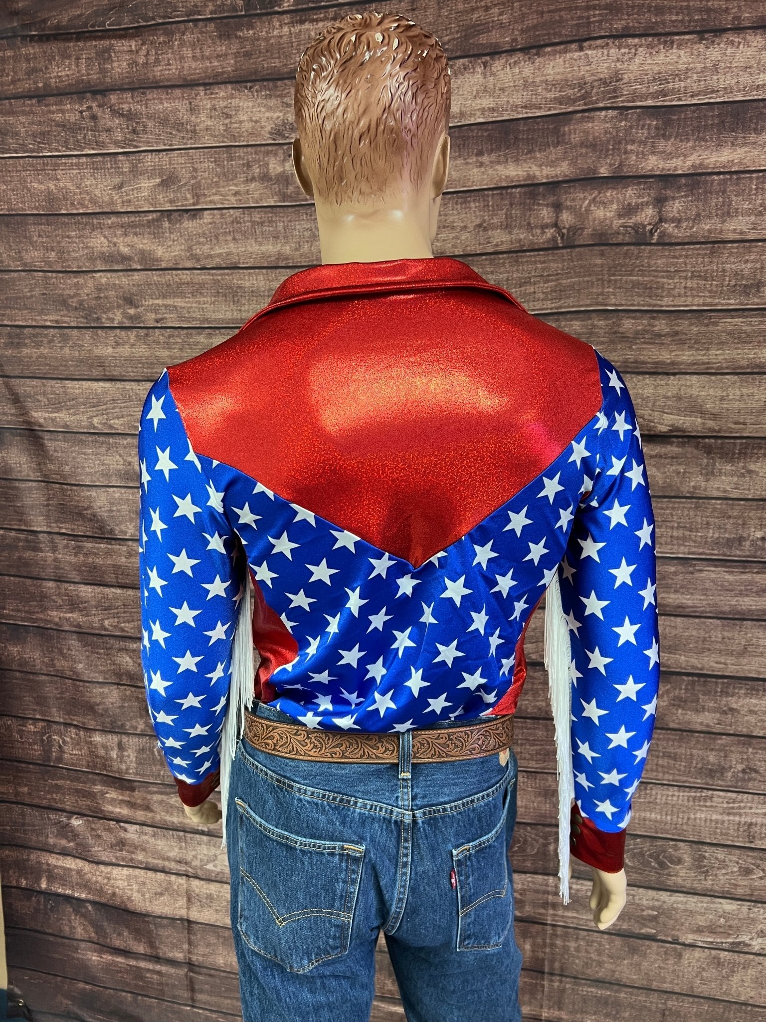 Mens Firecracker Rodeo Shirt with Zipper Front and White Fringe - Riverside Rodeo Shirts