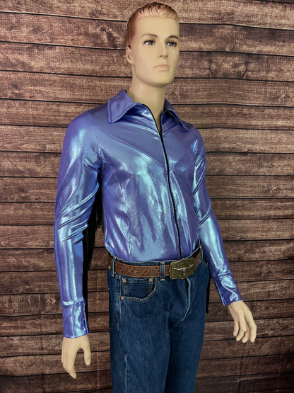 Mens Lavender Ice Zipper Front Rodeo Shirt with Black Fringe - Riverside Rodeo Shirts