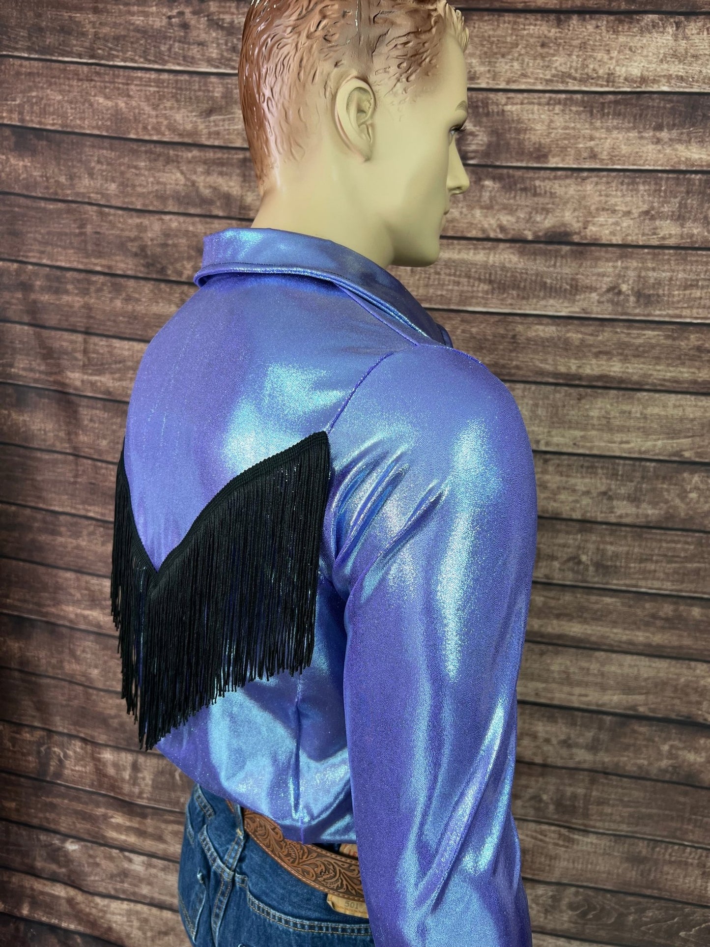 Mens Lavender Ice Zipper Front Rodeo Shirt with Black Fringe - Riverside Rodeo Shirts