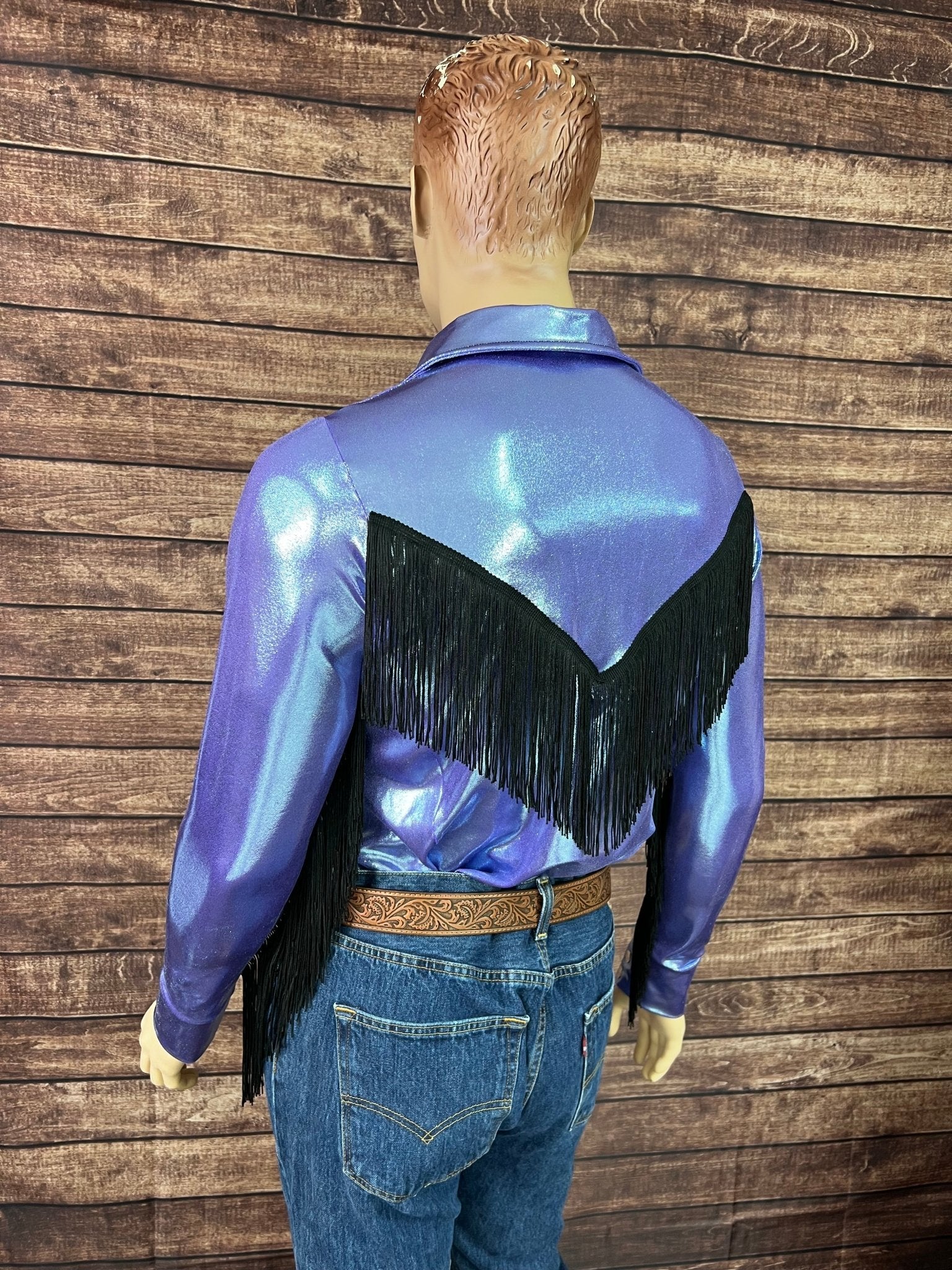 Mens Lavender Ice Zipper Front Rodeo Shirt with Black Fringe - Riverside Rodeo Shirts
