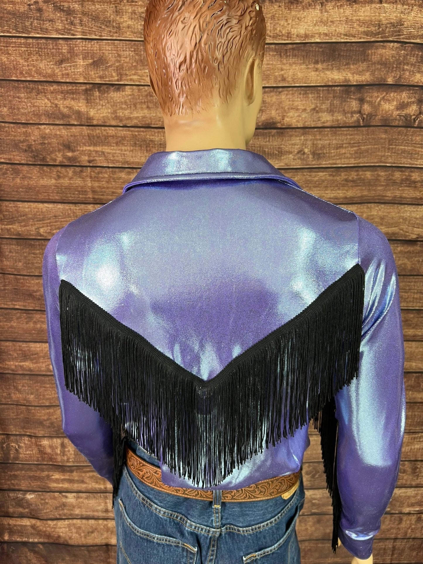 Mens Lavender Ice Zipper Front Rodeo Shirt with Black Fringe - Riverside Rodeo Shirts