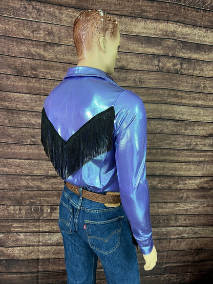 Mens Lavender Ice Zipper Front Rodeo Shirt with Black Fringe - Riverside Rodeo Shirts